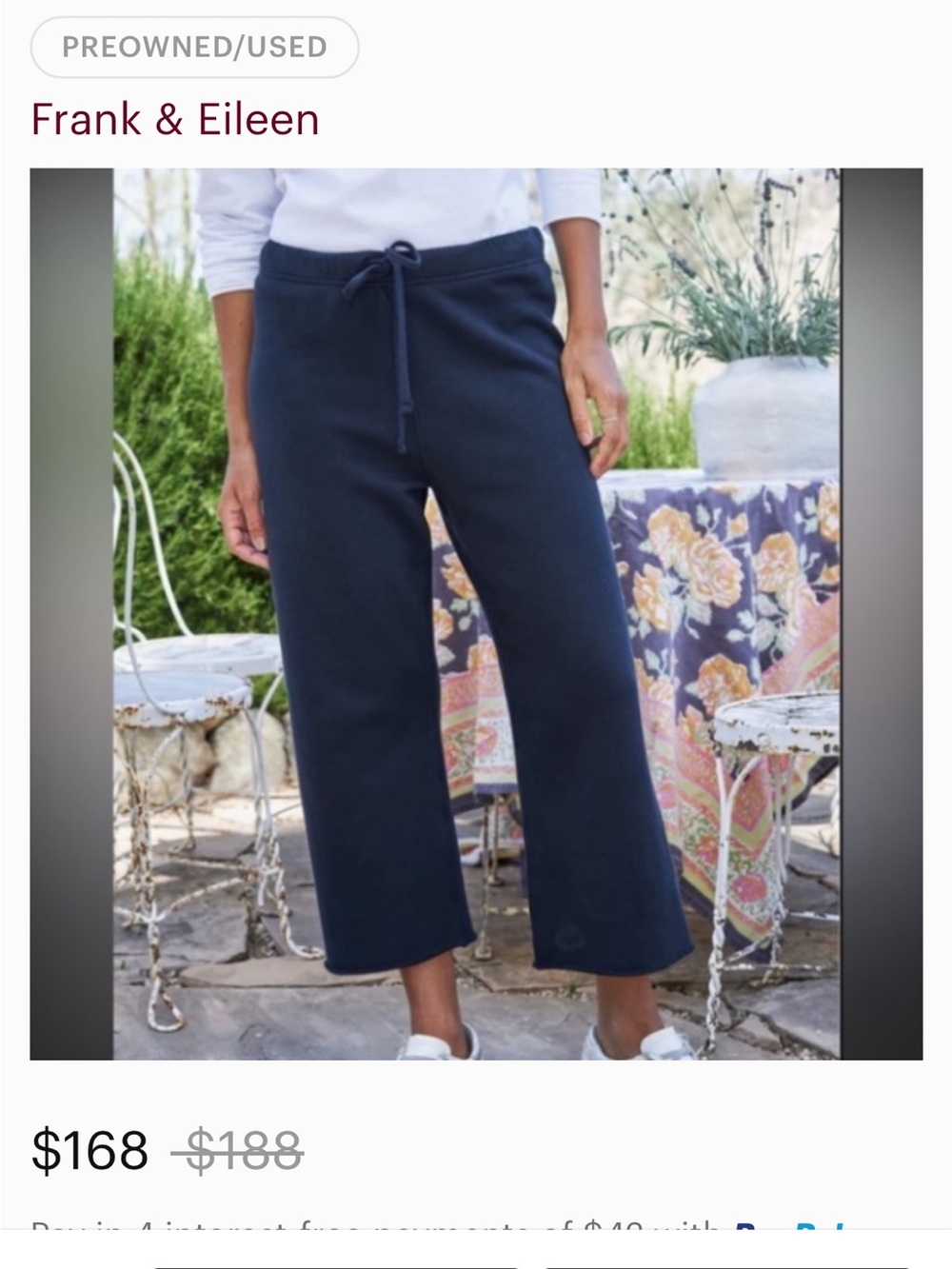 Frank and Eileen navy Catherine sweatpants size medium cropped wide leg